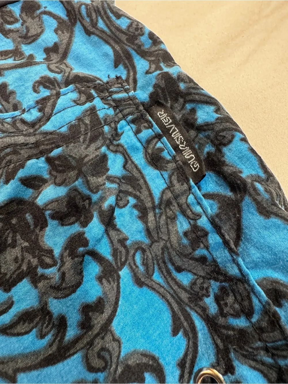 VTG Quiksilver Boardshorts Men 34 Blue Floral Baroque Surf Made in USA 1980s